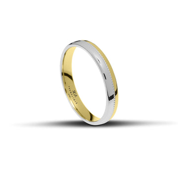 Δίχρωμες βέρες γάμου από λευκόχρυσο και χρυσό με γυαλιστερό φινίρισμα και λεπτομέρεια στο κέντρο, πλάτους 3.5mm.